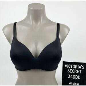 Victoria's Secret 34DDD Black Wireless Plunge T-Shirt Bra Smooth VS Sexy